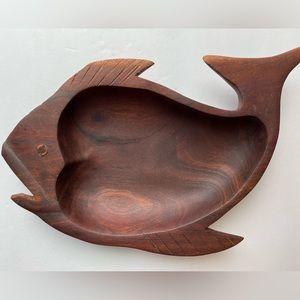 Solid teak wood fish serving tray.
